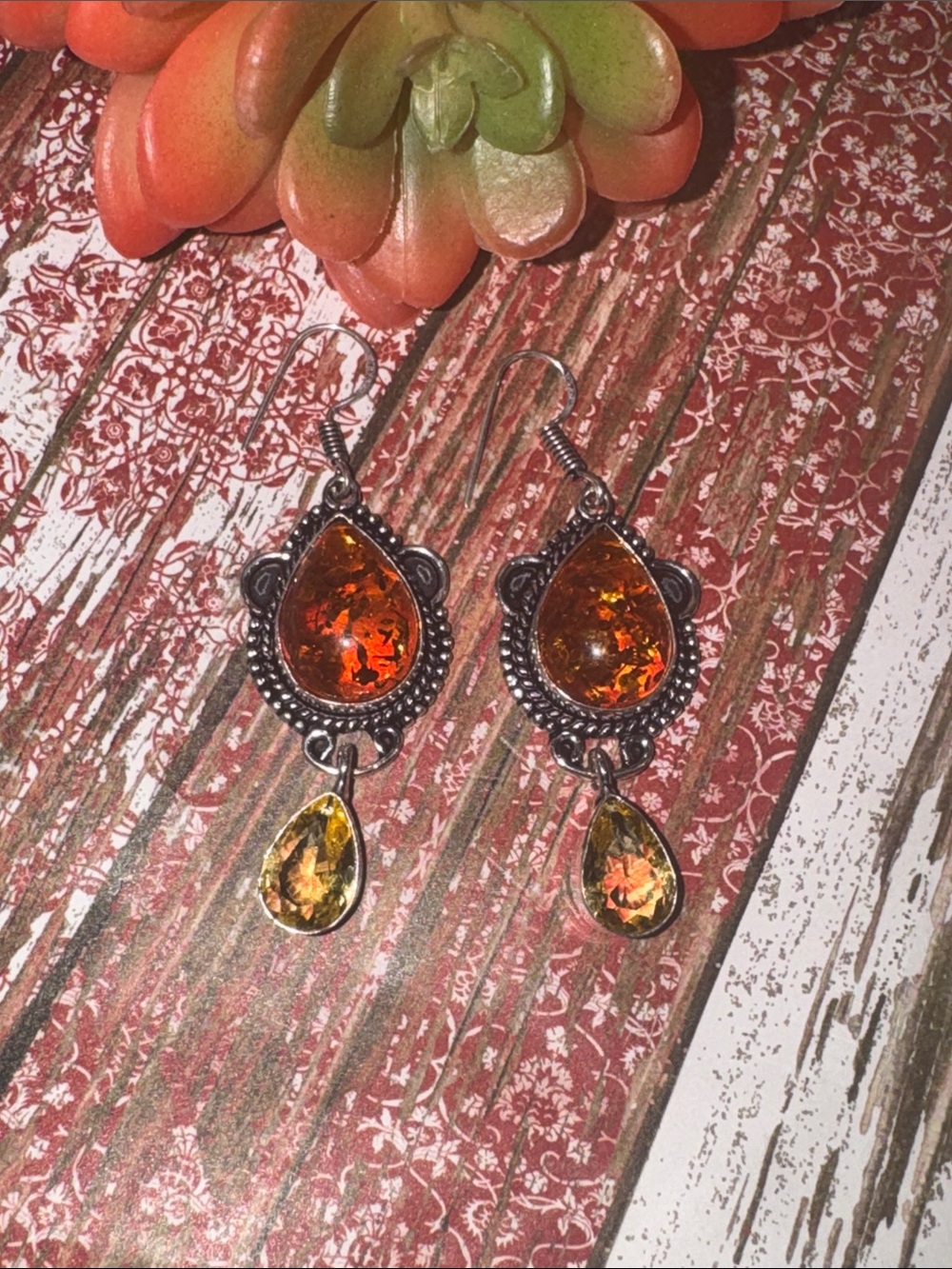 Silver Amber Earrings